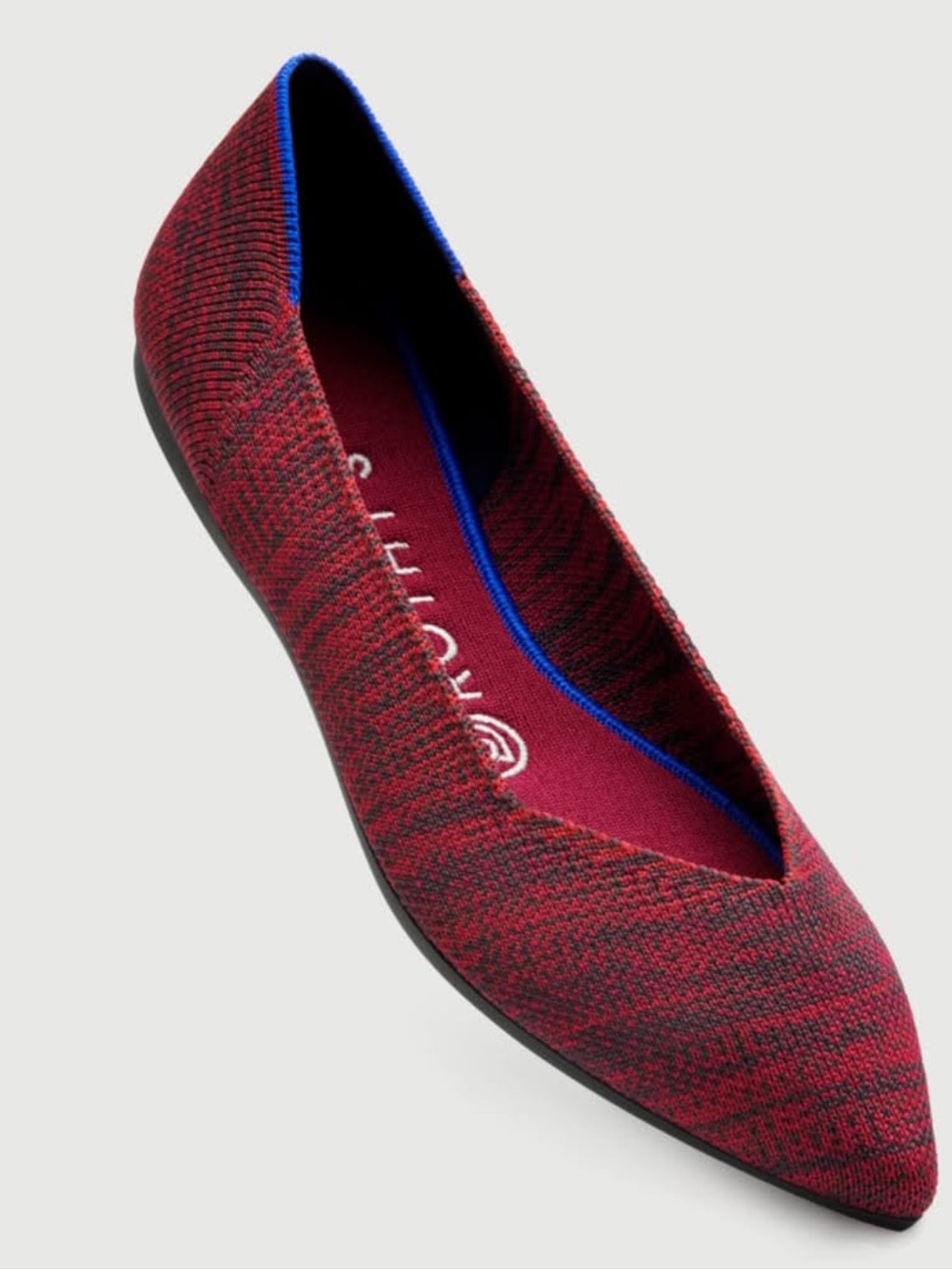 Rothy's Crimson Heather Pointed Ballet Flat with Blue Trim